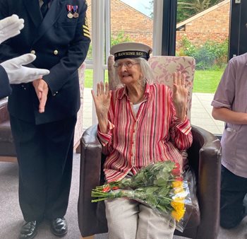 One for the books – sea cadets join in care home resident’s 102nd birthday celebrations 