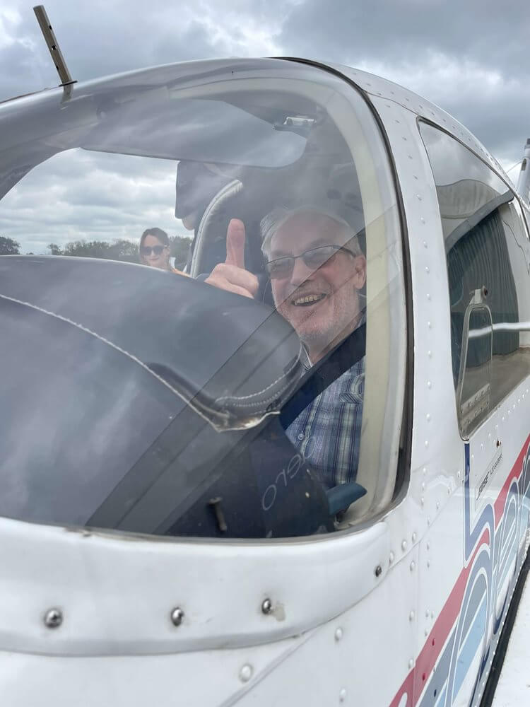 Roger, 82, took to the skies and had his very first flying lesson, arranged by the team at Dashwood Manor.