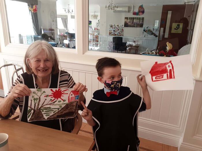 Residents at Silversprings spent time revisiting the much-loved hobby of painting, with new friend, 7-year-old Robert, from Myland Primary School.