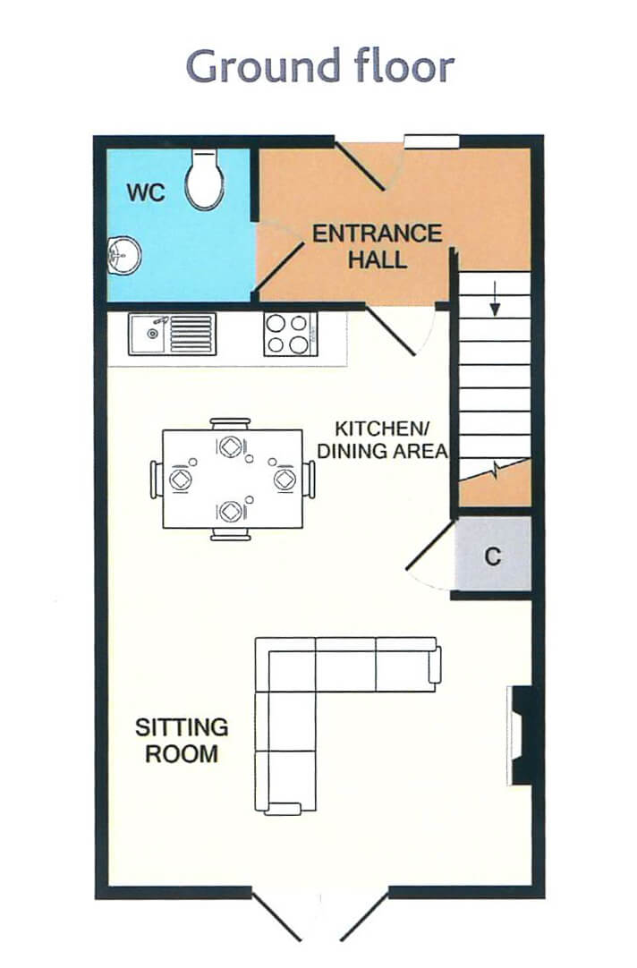 Ground floor: View the floor plan of our cottages to get a feel for the spacious layout and how it could suit your lifestyle.