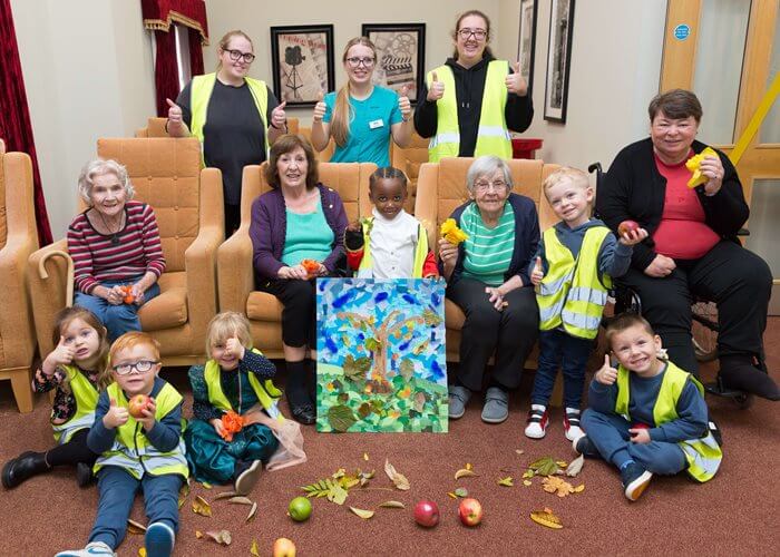 Local nursey children help the residents at Mountfitchet House celebrate 'The Big Draw'.
