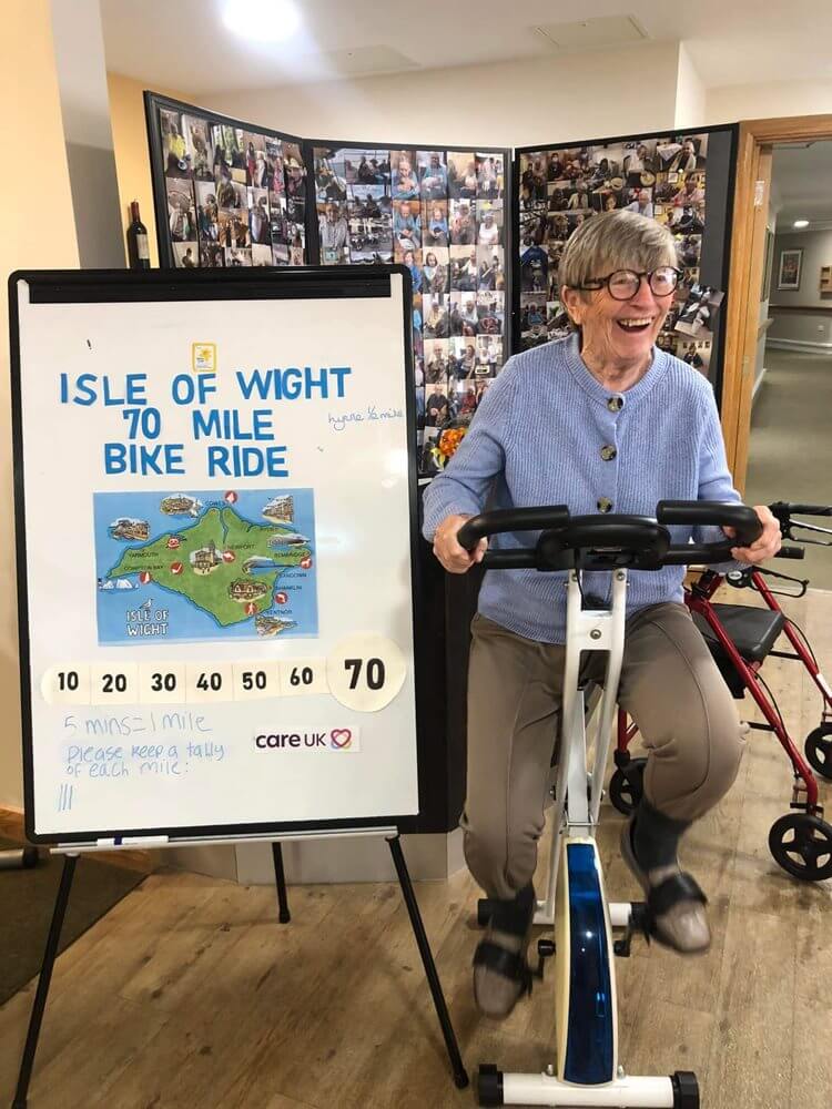 Ferndown Manor challenged residents, colleagues and relatives to have a pedal on their static bike with the aim of cycling 70 miles – the distance around the Isle of Wight!